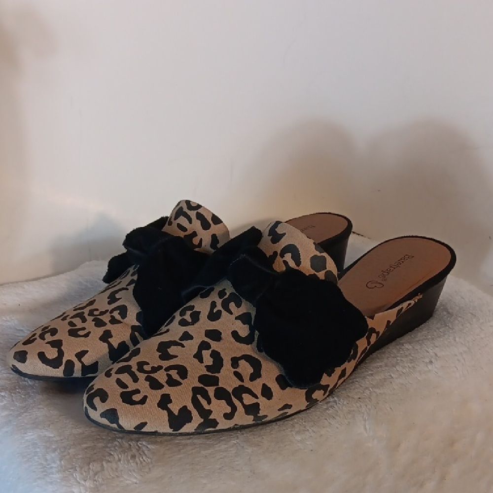 BareTraps Animal Print Mules with Black Accent